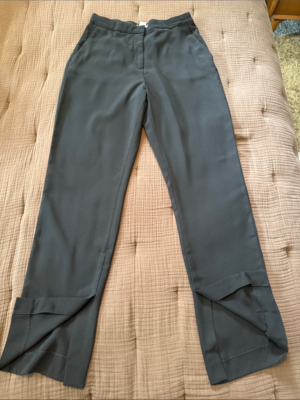 H&M Black Split Hem Straight Leg Trousers Pants Size 8
